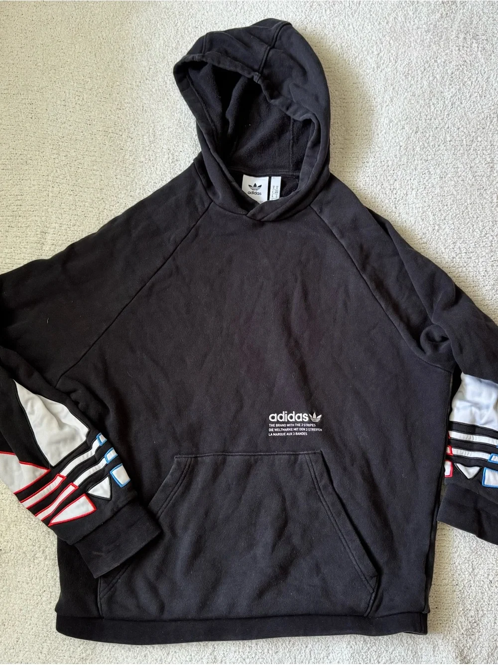 Adidas Originals Trefoil Sleeve Hoodie Black Men’s Med. Graphic Pullover GN2570